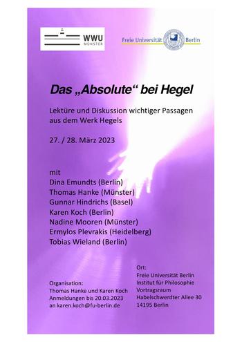 Das "Absolute" bei Hegel - Workshop am 27./28. März